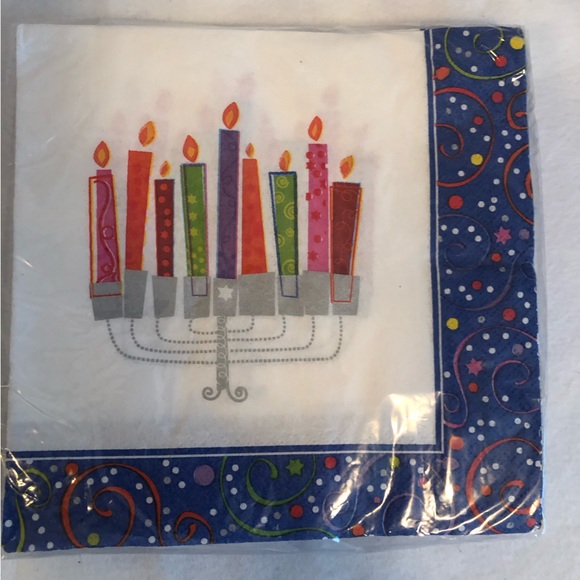 Hanukkah Chanukah Plates Napkins Cups Party Serves 8 “Playful Menorah” NEW - Picture 7 of 12